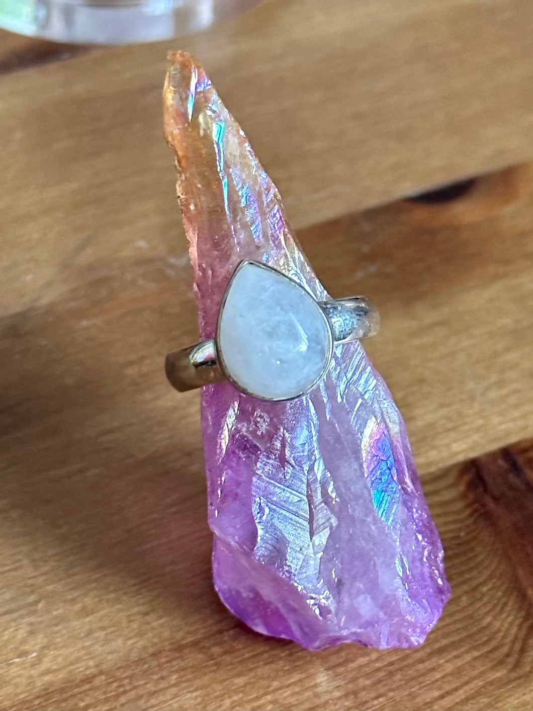 Rainbow Moonstone Small Ring - Sterling Silver