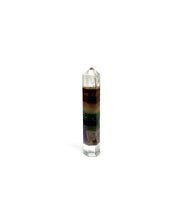 Load image into Gallery viewer, 7 Chakra Bonded Crystal Quartz Point Pencil / Mini Wand 2 inch
