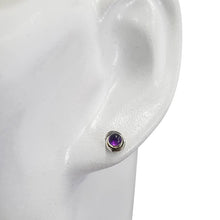 Load image into Gallery viewer, Amethyst Sterling Silver Stud Earrings plain round
