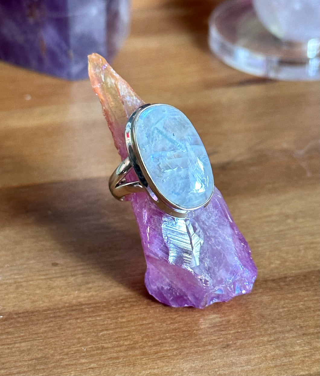 Rainbow Moonstone Large Ring - Sterling Silver