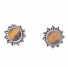 Load image into Gallery viewer, Tiger's Eye Sterling Silver Stud Earrings Sun Border
