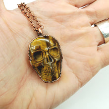 Load image into Gallery viewer, Tiger Eye Carved Skull Necklace
