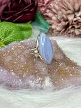 Load image into Gallery viewer, BLUE LACE AGATE Large Almond Sterling Silver Ring
