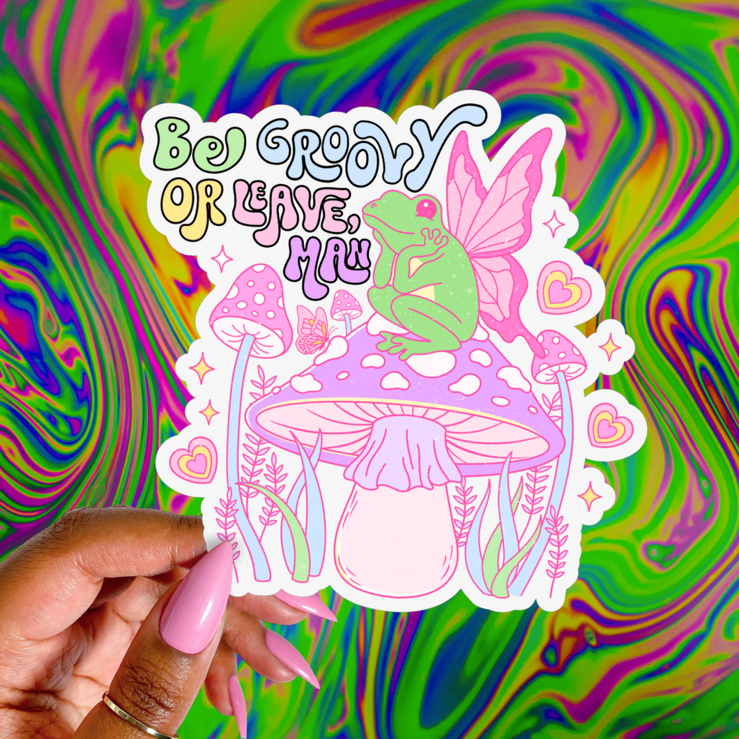 Be Groovy or Leave Retro Pastel Frog Holographic Sticker