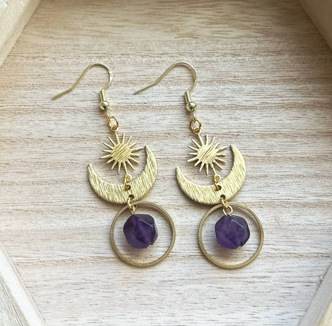 Amethyst Starburst Dangle Earrings