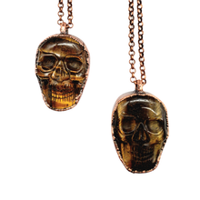 Load image into Gallery viewer, Tiger Eye Carved Skull Necklace
