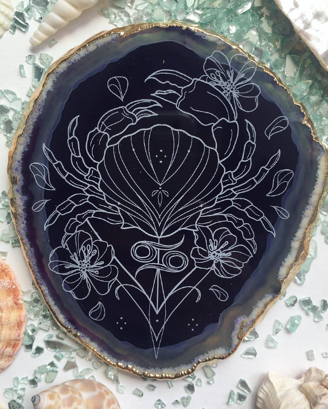 Cancer Zodiac Symbol Agate Slices Astrology Sign