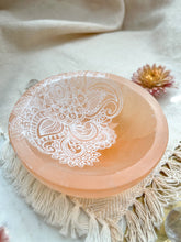 Load image into Gallery viewer, PEACH Selenite Offering Bowl Trinket Dish &quot;Henna Prayer&quot;
