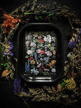 Load image into Gallery viewer, Small Metal Black Fleurs Tray / Vintage Flower Floral Dish
