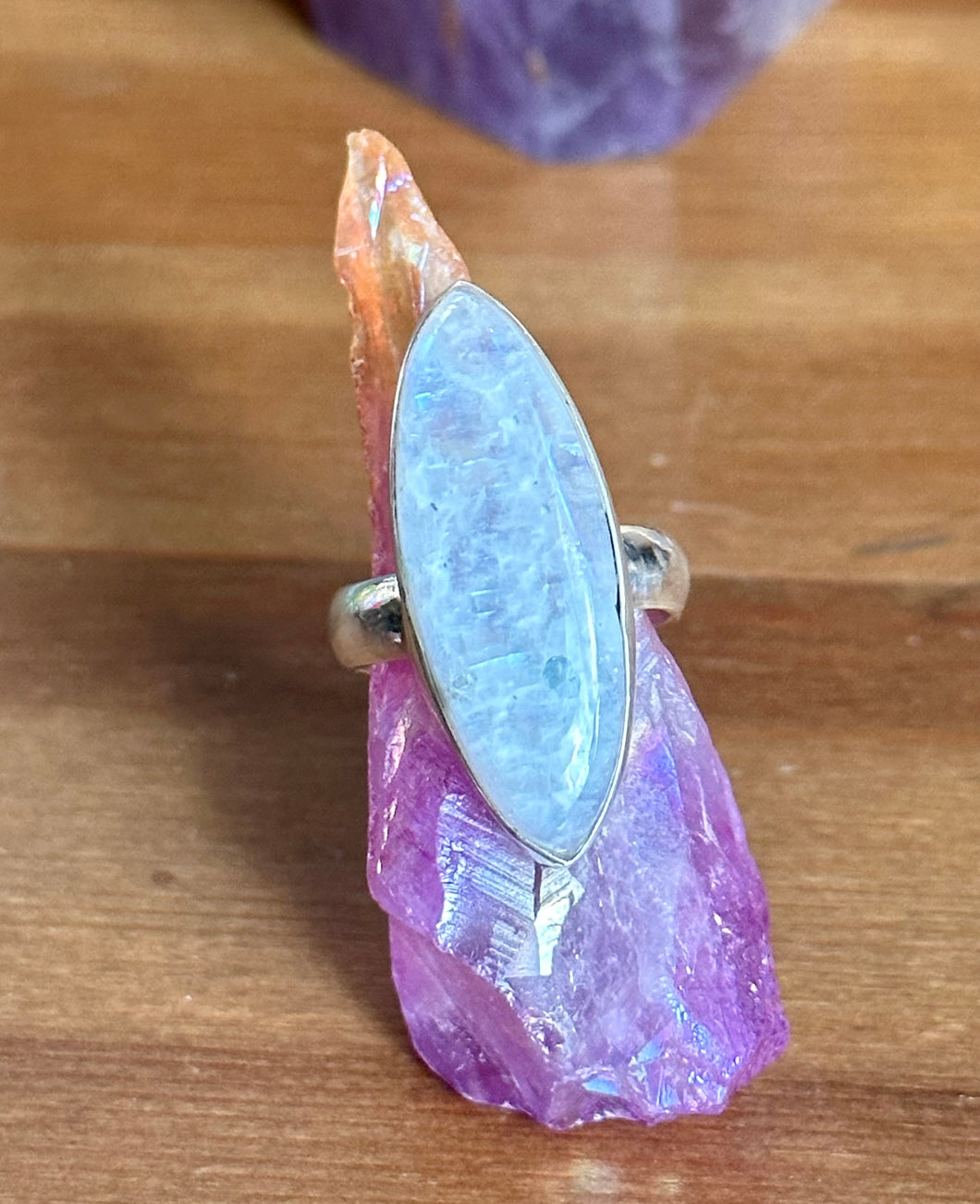 Rainbow Moonstone Large Ring - Sterling Silver