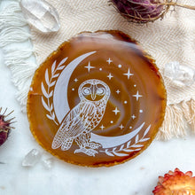 Load image into Gallery viewer, &quot;Owl&quot; Halloween Decor Engraved Agate Slice Gemstone Crystal
