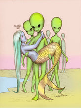Load image into Gallery viewer, Thank You, Aliens and Mermaid - blank greeting card
