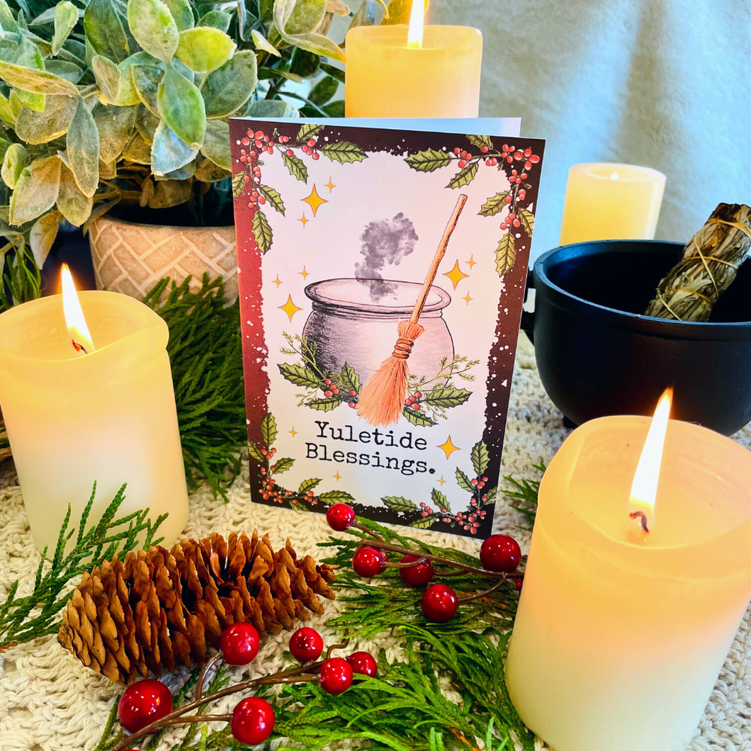Witchy Yule / Christmas Greeting Card - Cauldron 4x6