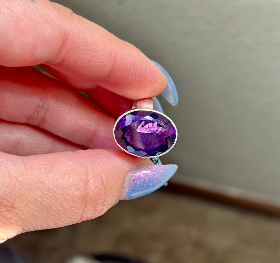 Amethyst Faceted Ring - Sterling Silver