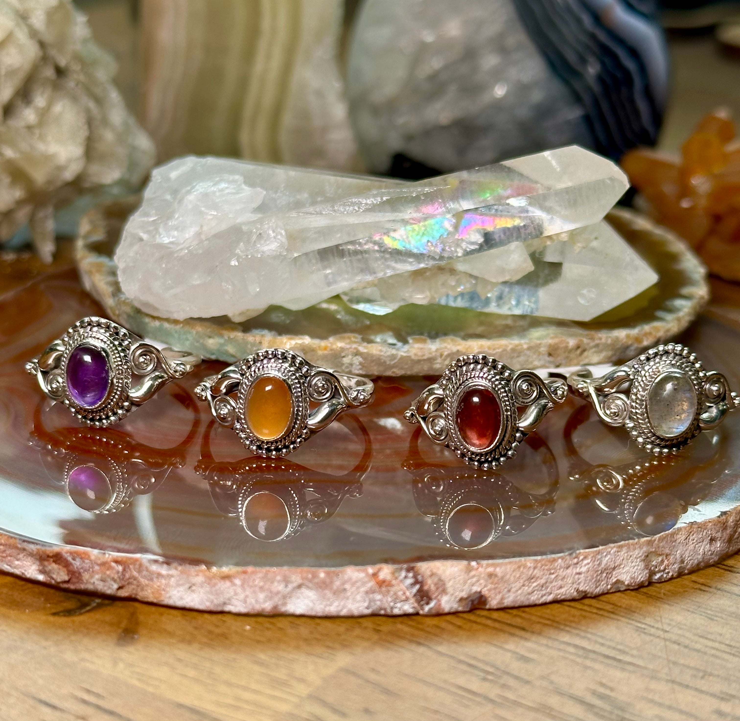 “Dahlia” Natural Stone Sterling Silver Rings – The Cosmic Exchange