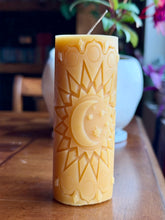 Load image into Gallery viewer, Beeswax Celestial Burst Pillar Candle
