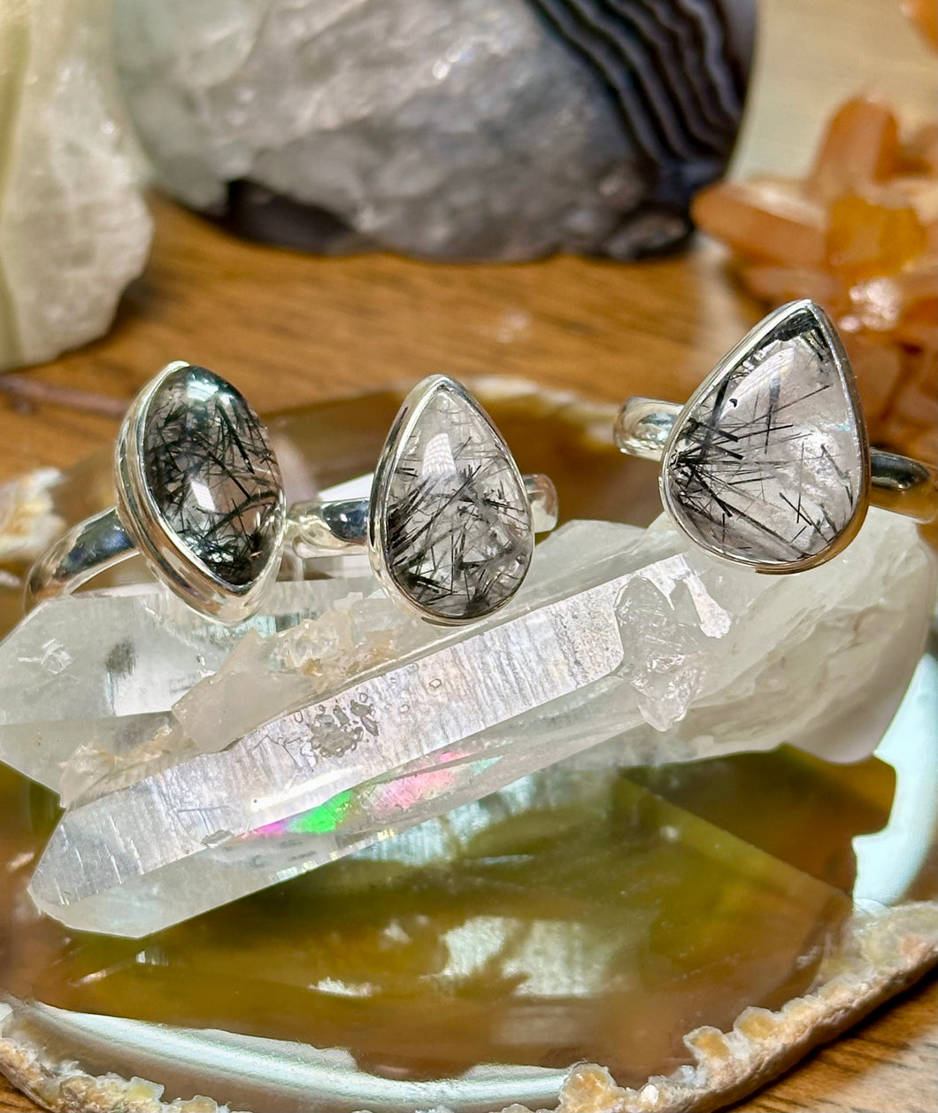 Tourmalated Quartz Sterling Silver Rings