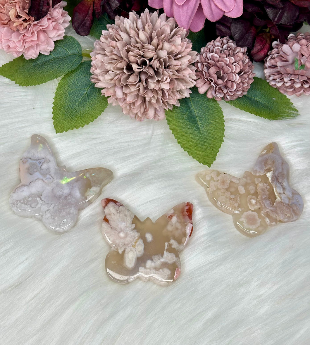 Flower Agate Butterflies Flat Back