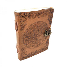 Load image into Gallery viewer, Flower of Life Leather journal 5x7” with latch ￼
