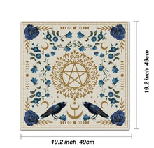 Load image into Gallery viewer, Altar Cloth - Blue Rose Pentacle Raven (20x20”)
