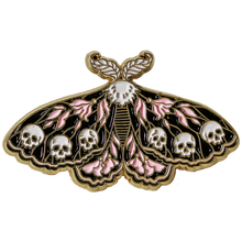 Load image into Gallery viewer, Moth &amp; Skulls Enamel Pin
