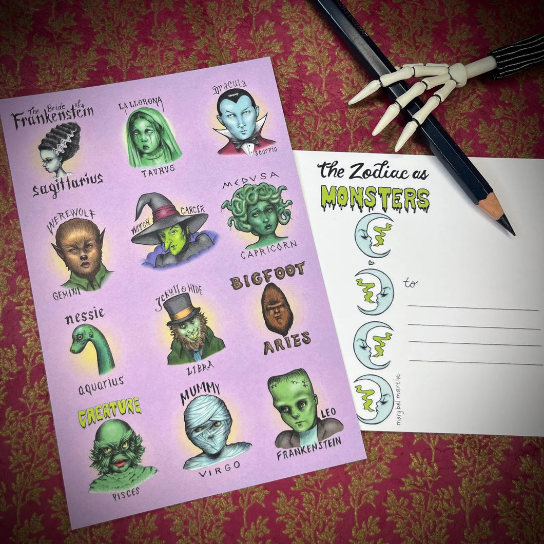 The Zodiac as Monsters - postcard - 4 x 6