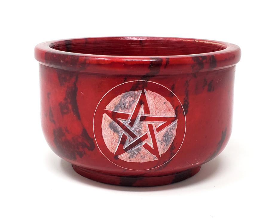 Red Soapstone burner/smudge pot w/ pentacle
