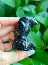 Load image into Gallery viewer, Obsidian Carved Crow / Raven
