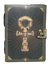 Load image into Gallery viewer, Ankh Print on Black Leather Journal 5x7" with Latch Closure
