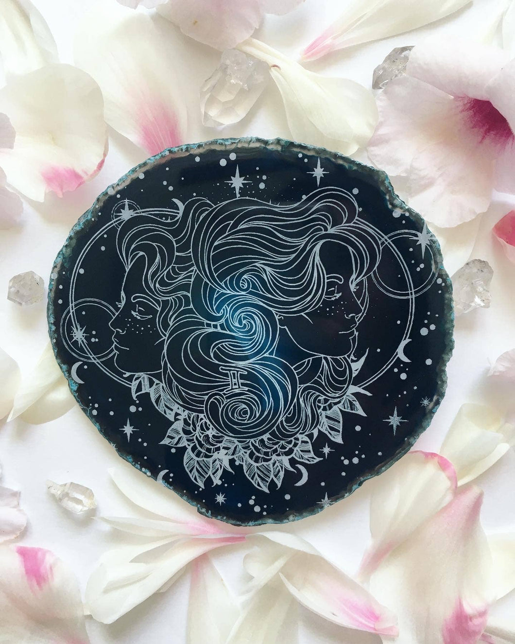 Gemini Zodiac Symbol Agate Slices Astrology Sign
