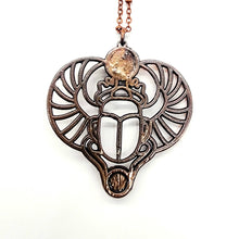 Load image into Gallery viewer, Wings of Ra Ancient Scarab Necklace—Kyanite &amp; Blue Moonstone
