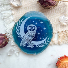 Load image into Gallery viewer, &quot;Owl&quot; Halloween Decor Engraved Agate Slice Gemstone Crystal
