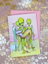 Load image into Gallery viewer, Thank You, Aliens and Mermaid - blank greeting card
