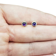 Load image into Gallery viewer, Amethyst Sterling Silver Stud Earrings plain round
