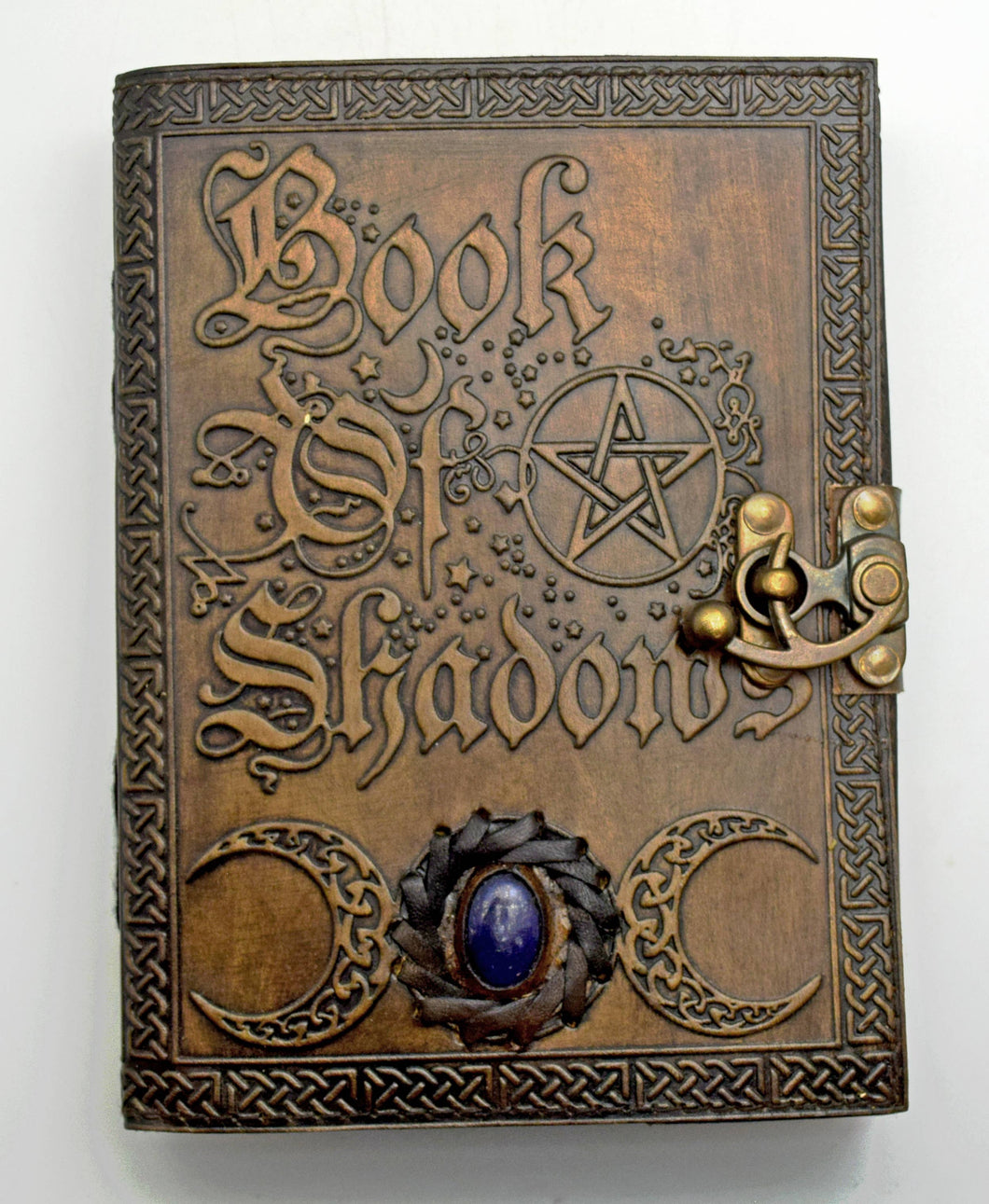 Book of Shadows Leather Embossed Journal with Lapis Lazuli