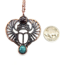 Load image into Gallery viewer, Wings of Ra Ancient Scarab Necklace — Sunstone &amp; Turquoise
