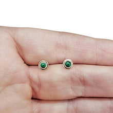 Load image into Gallery viewer, Malachite Sterling Silver Stud Earrings plain round
