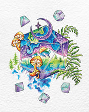 Load image into Gallery viewer, Divine D20 - Vinyl Sticker - D&amp;D Dice PNW Mushroom Mountain
