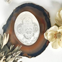 Load image into Gallery viewer, Selenite Hamsa Palm Stone - Elaborate design

