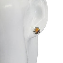 Load image into Gallery viewer, Tiger's Eye Sterling Silver Stud Earrings Sun Border
