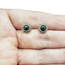 Load image into Gallery viewer, Black Onyx Sterling Silver Stud Earrings Sun border
