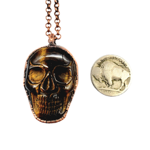 Load image into Gallery viewer, Tiger Eye Carved Skull Necklace
