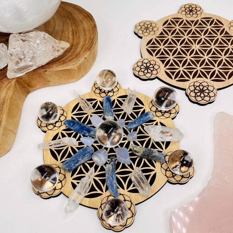 Flower of Life with Seed of Life Crystal Grid - Wooden Grid -