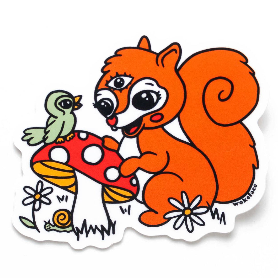Sticker - Explore Squirrel Mushroom Bird