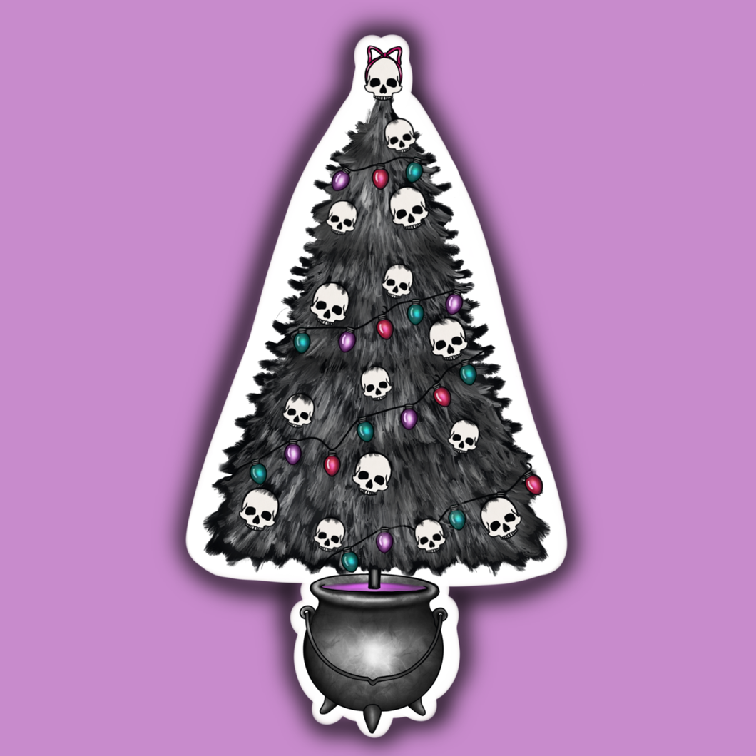 Witchy Skull Black Christmas Tree Sticker