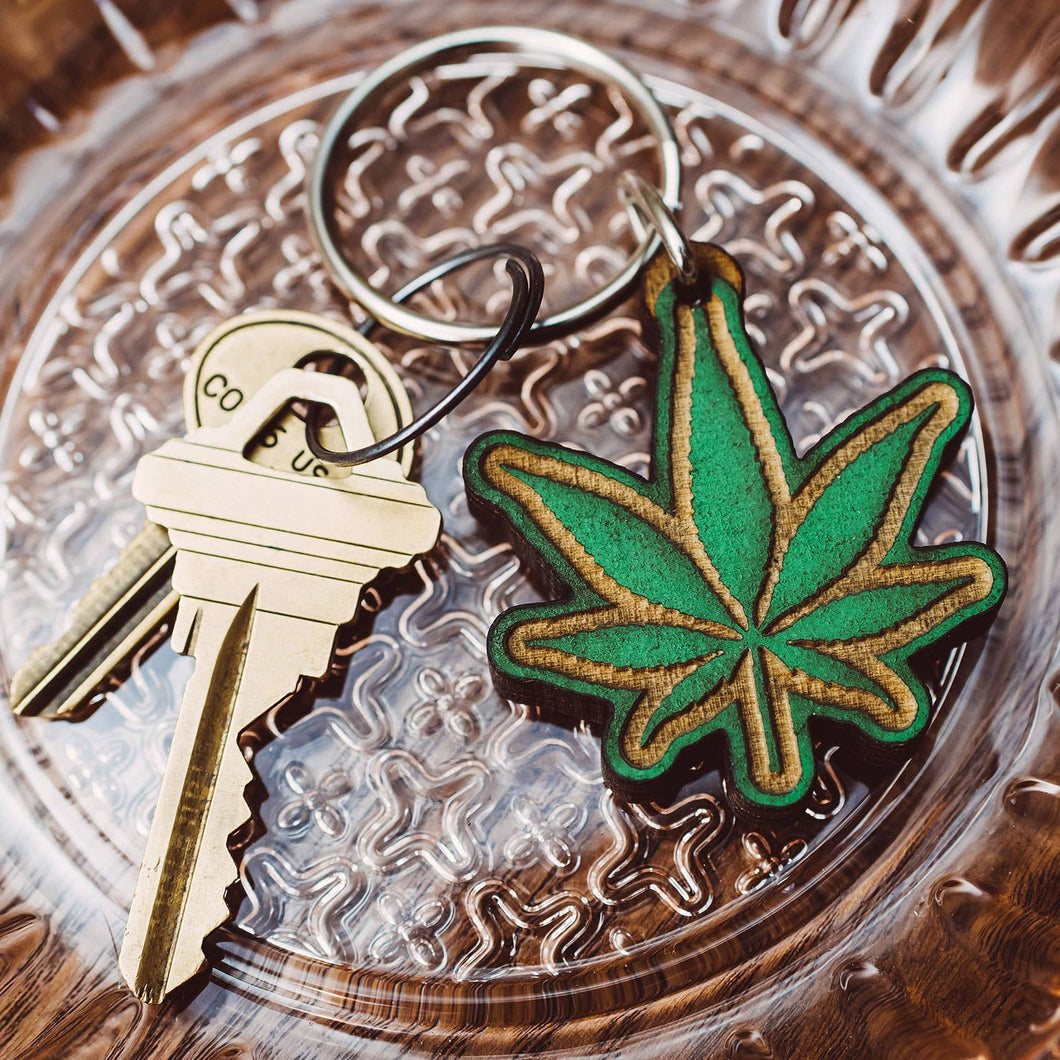 Marijuana Leaf Wooden Keychain