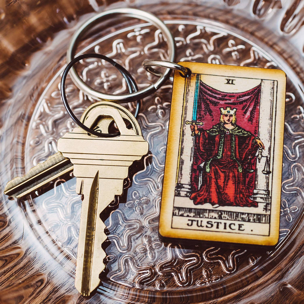 Tarot - 11 - Justice Full Color Wooden Keychain