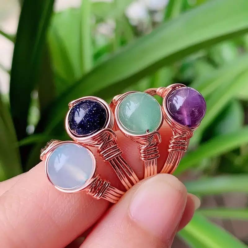 Wire Wrapped Crystal Rings - Rose Gold