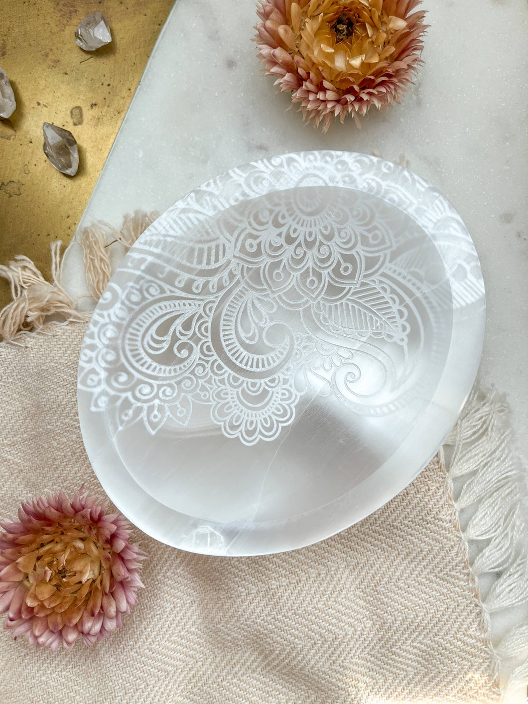 Selenite “Henna” Oval Trinket Dish/Offering Bowl