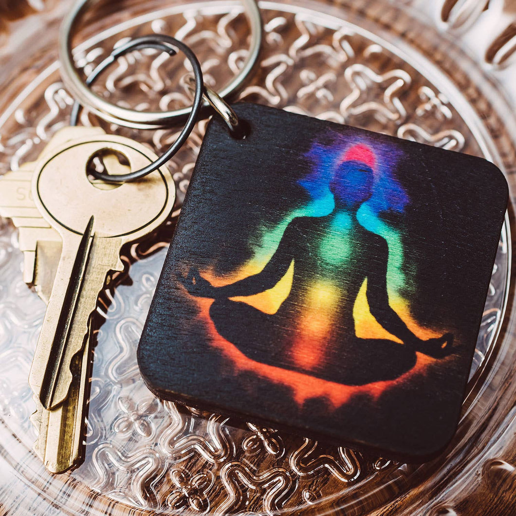 Chakra Sequence Full Color Wooden Keychain